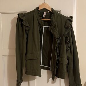 Dolan Dark Green Ruffle Utility Jacket